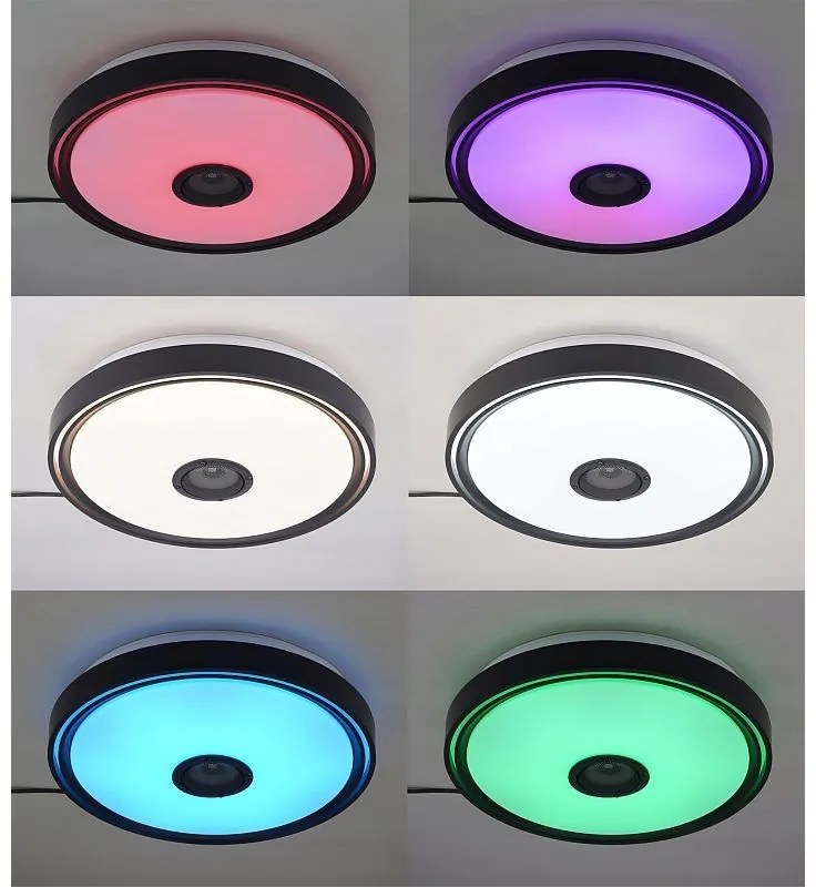 LED RGB 72W mennyezeti lámpa, távirányító, Bluetooth, dallamok, hangerő és fényerőszabályozás, Android és iOS, 50 cm