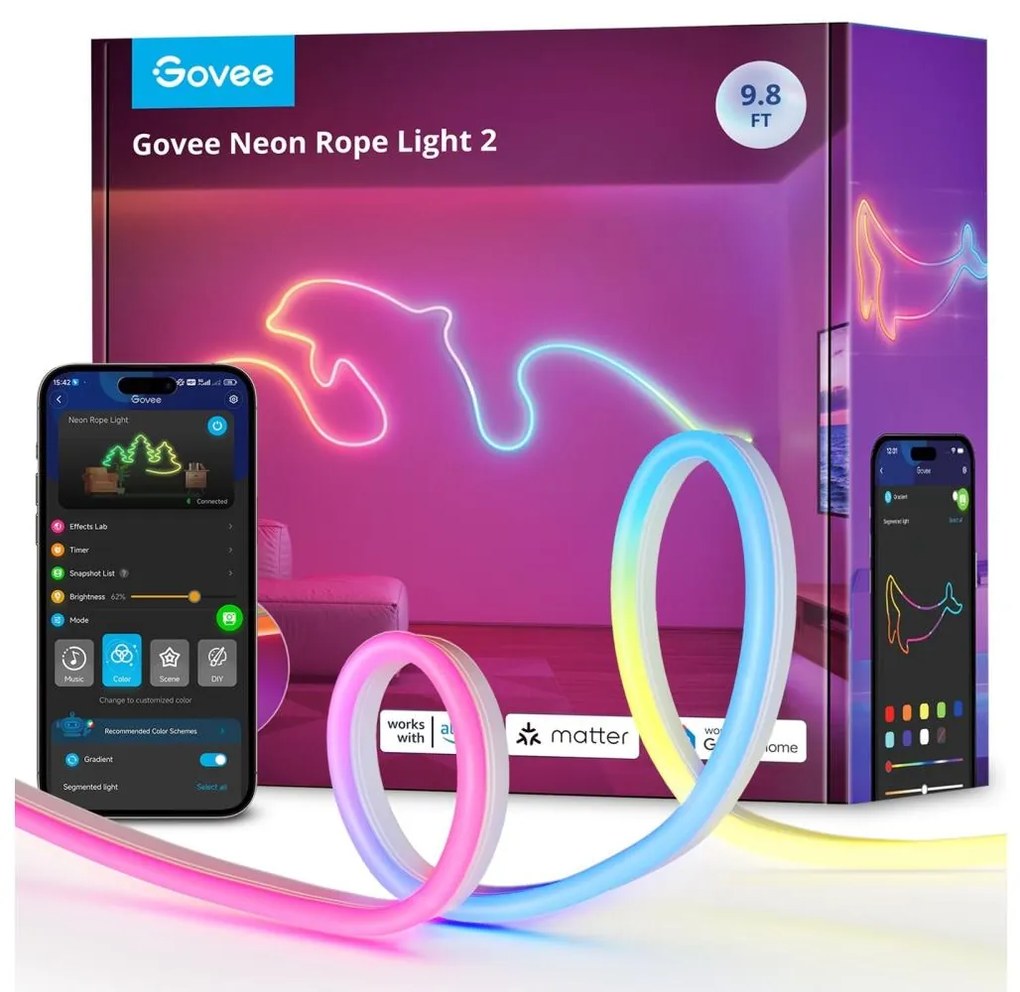 Govee Govee - Neon 2 MATTER hajlítható LED szalag 3m RGBIC Wi-Fi IP67 GV0035