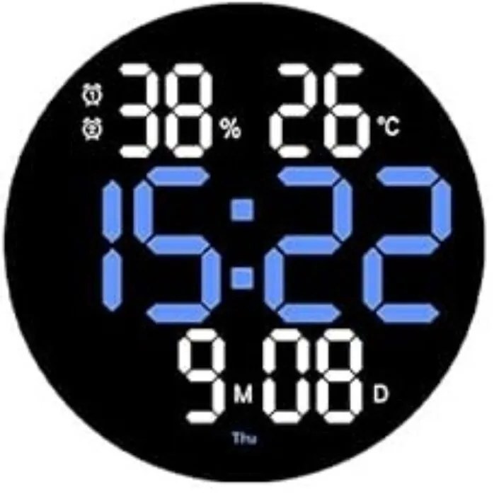 Digitális, elemes falióra, fekete, kék számkijelzővel