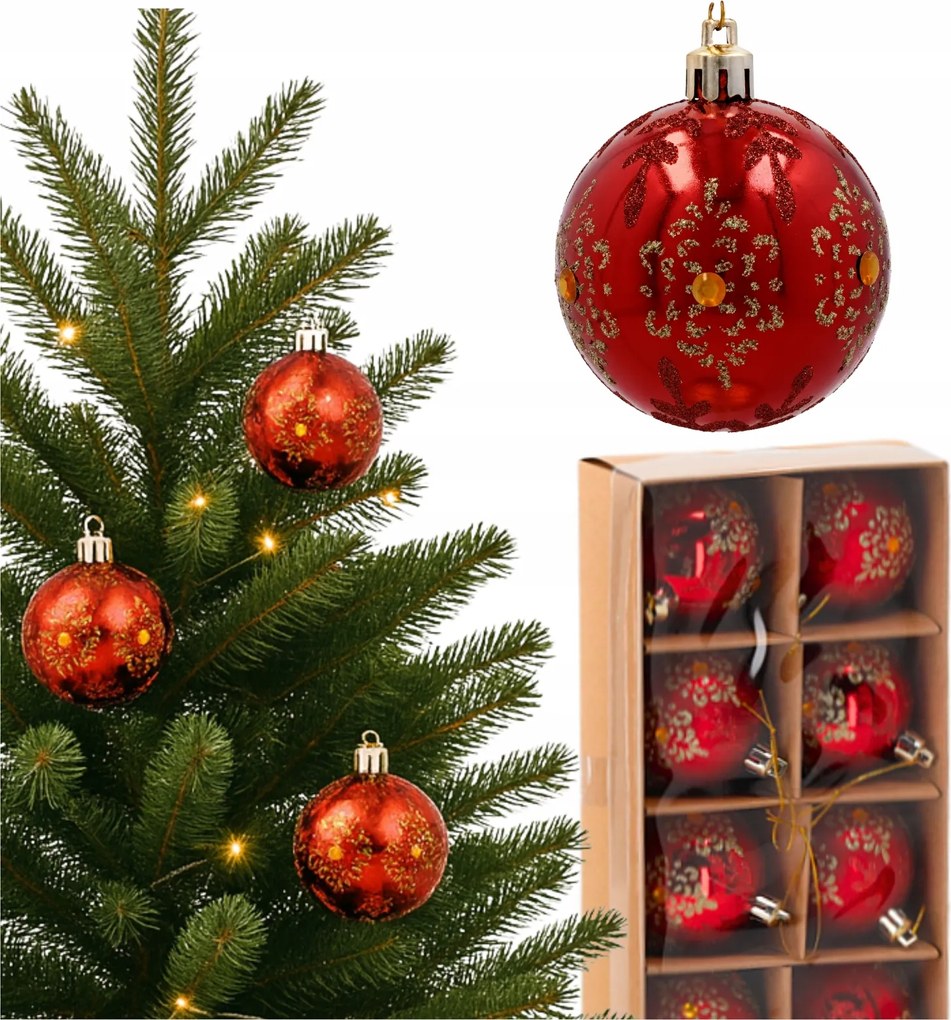 Karácsonyfa gömbök Piros prl gömb díszek karácsonyfadísz 6cm 8db