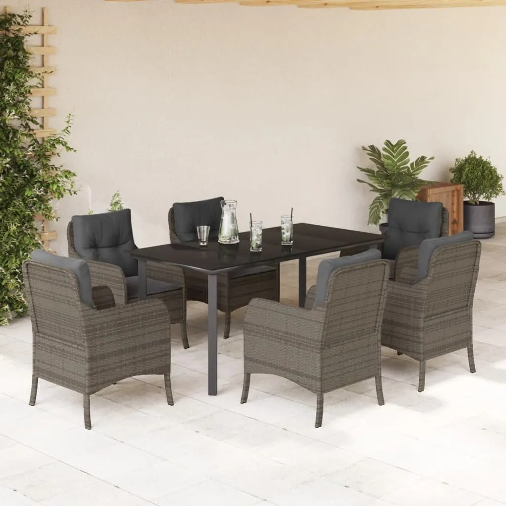 7 részes szürke polyrattan kerti étkezőgarnitúra párnával