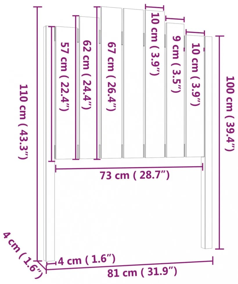 fekete tömör fenyőfa ágyfejtámla 81 x 4 x 110 cm