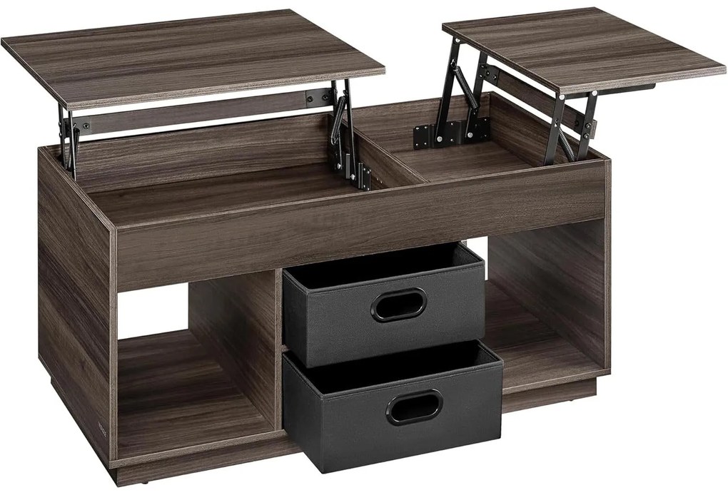 Dohányzóasztal, felemelhető asztallapos dohányzóasztal 2 fiókkal és rejtett rekesszel, hamvasbarna