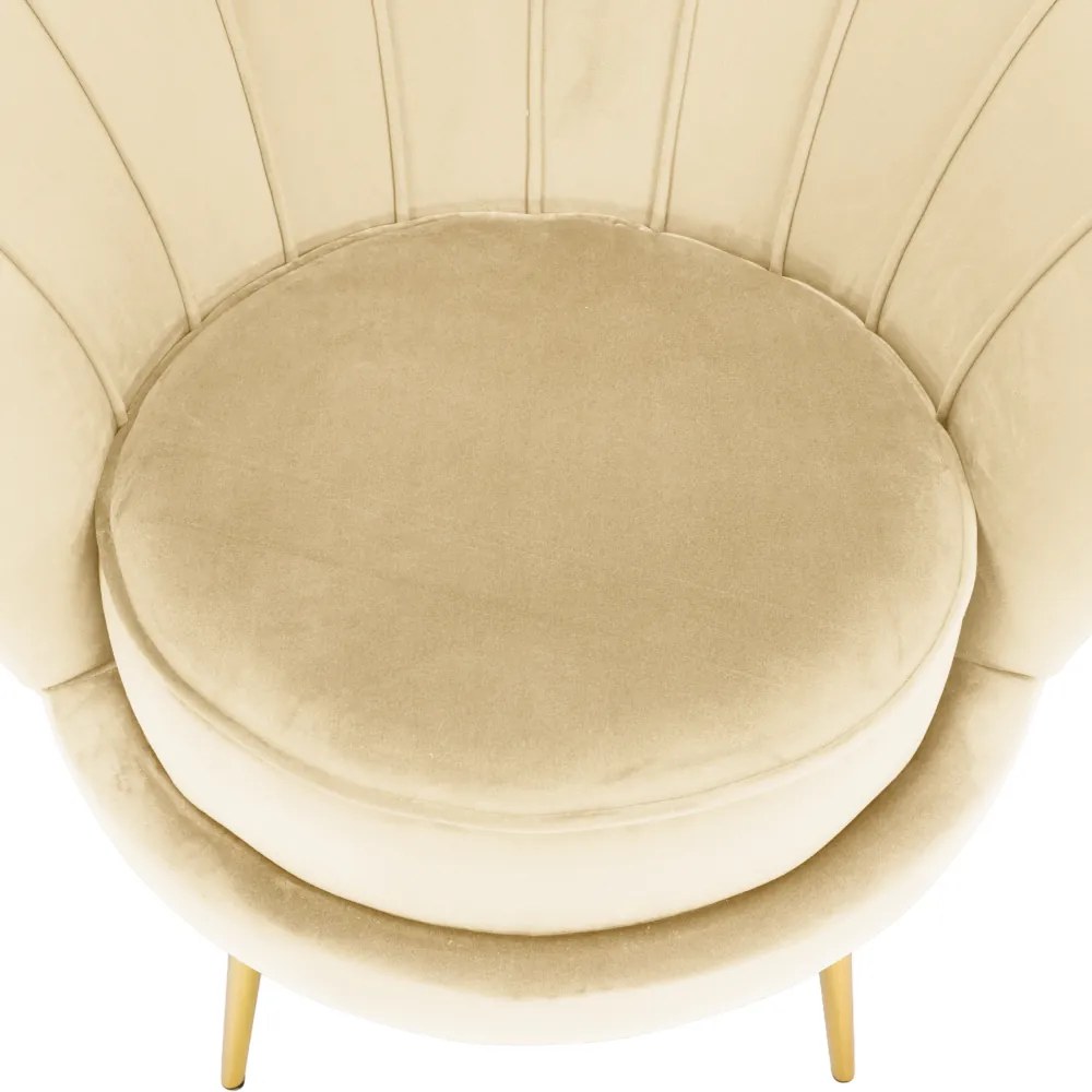 Art-deco stílusú fotel, bézs Velvet szövet/gold arany króm, NOBLEO