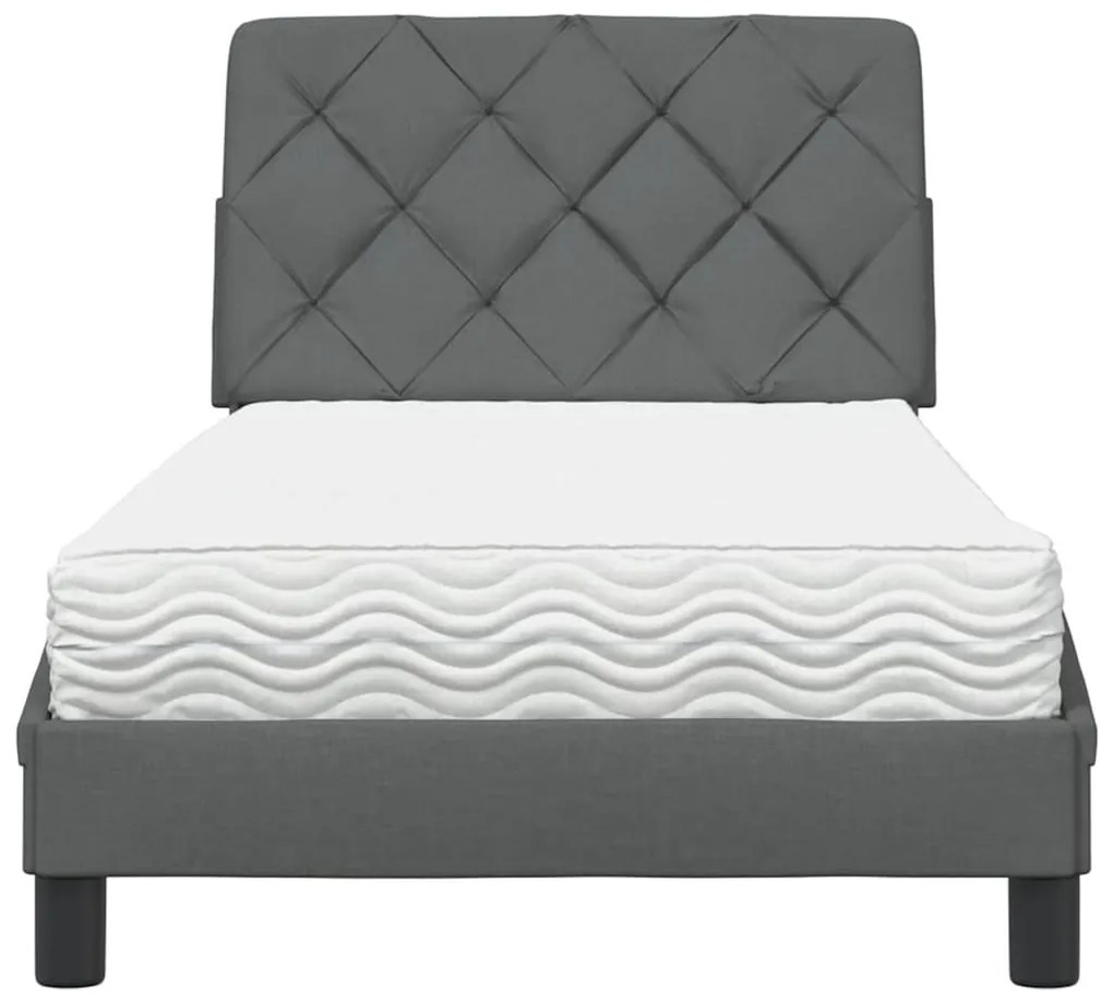 sötétszürke szövet ágy matraccal 90x190 cm