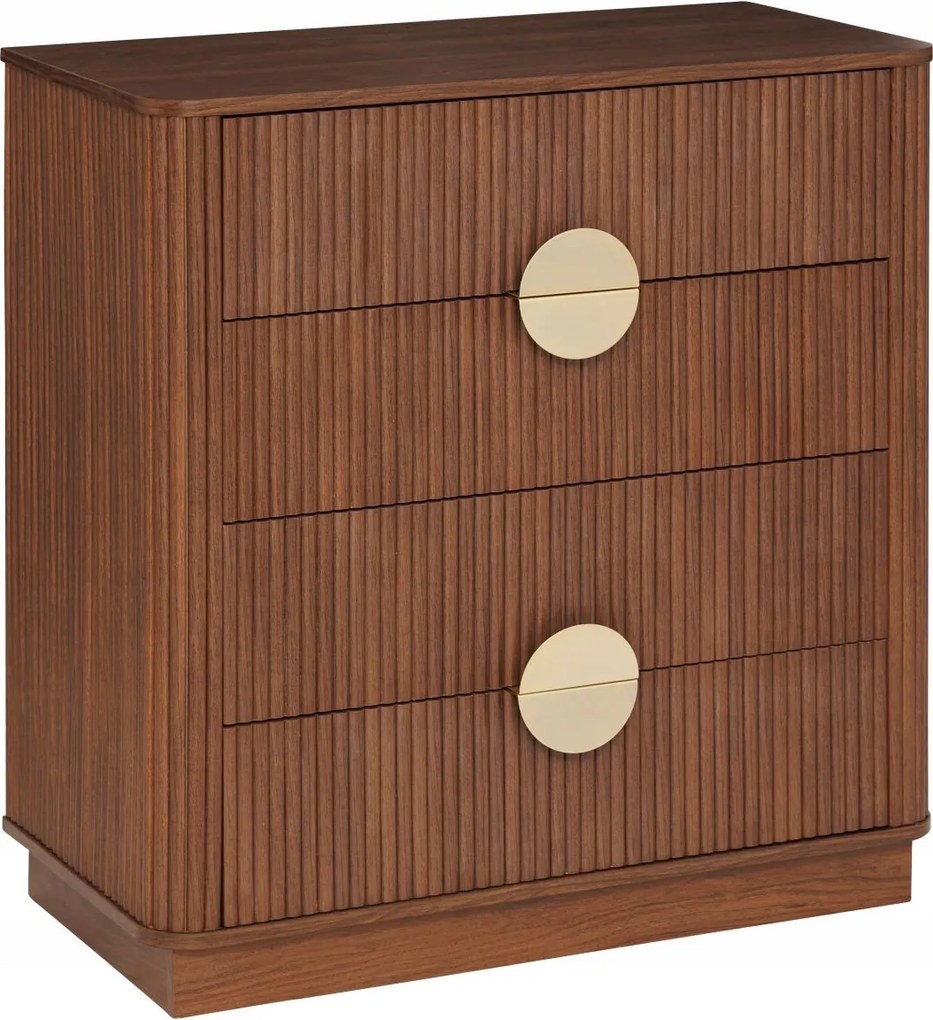 Komód 4 fiókos kád dió bordázott frontok arany fogantyúk