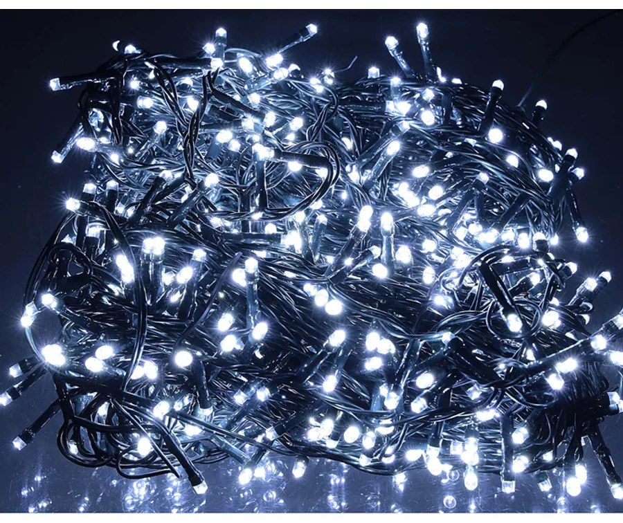 36 m-es 480 LED-es Karácsonyi kültéri-beltéri dekor fényfüzér, hálózati adapteres,  időzíthető 6/18 órás, 8 féle fényjátékkal, hideg fehér, IP44