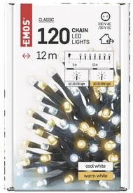 LED karácsonyi fényfüzér, 12 m, kültéri és beltéri, meleg/hideg fehér, időzítő
