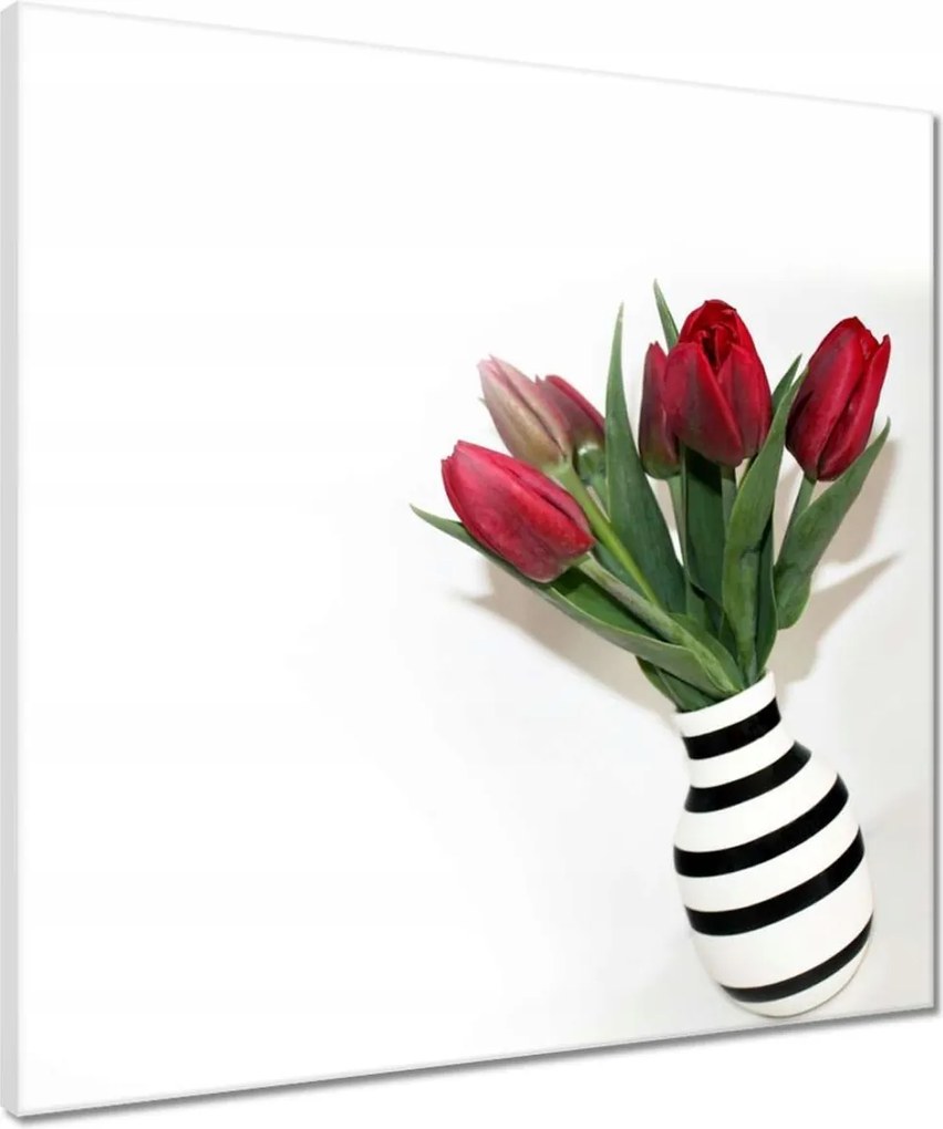 Vászonkép 50x50 Csíkos váza Tulipánok