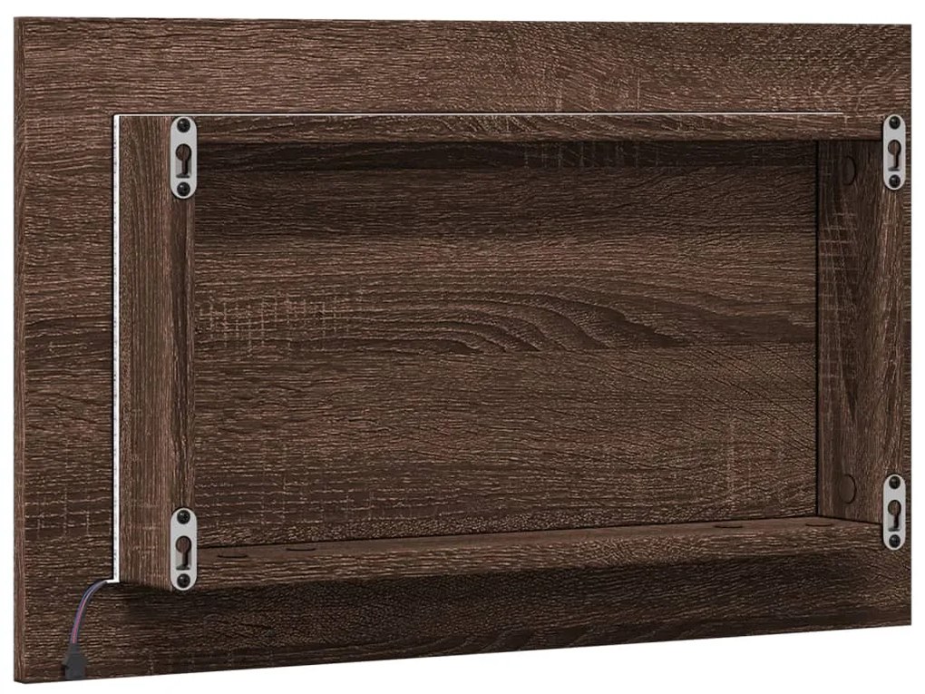 barna tölgy szerelt fa LED-es fürdőszobatükör 60 x 8,5 x 38 cm