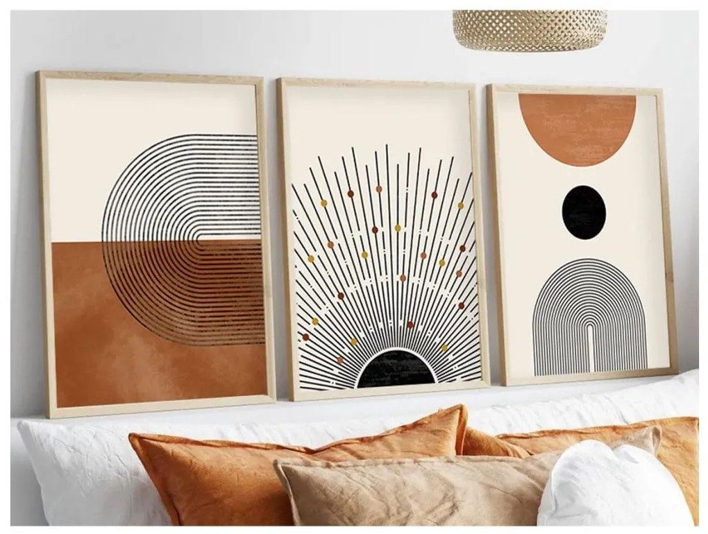 KÉSZLET 3x Kép képkeretben 50x70 cm bézs/barna