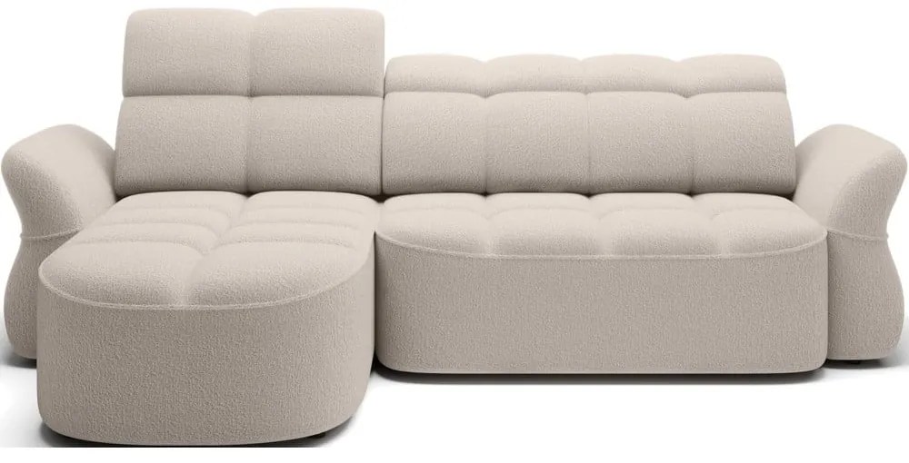 Bézs buklé kinyitható-tárolóhelyes sarokkanapé (bal oldali-heverő résszel) Beneth – ELTAP