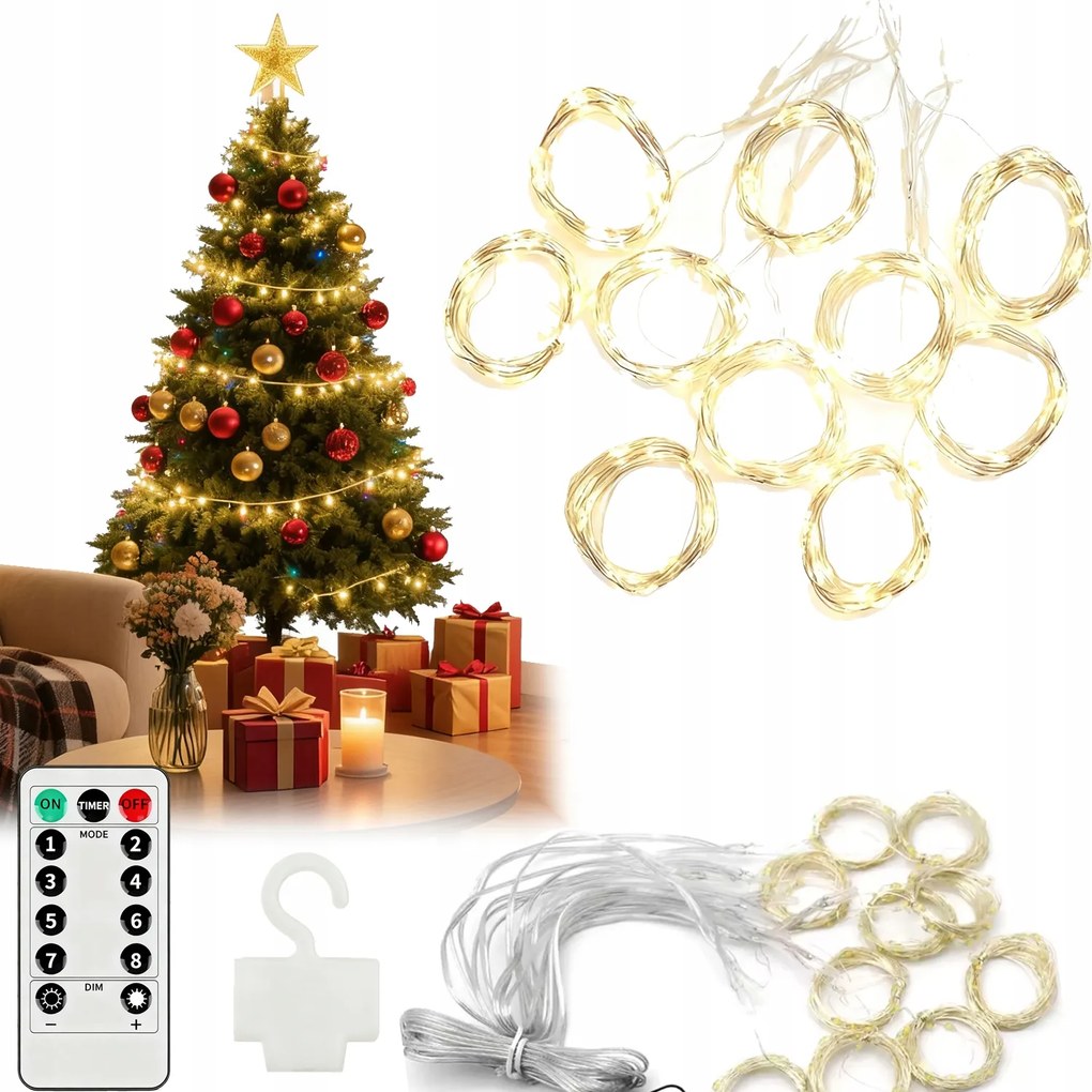 Fényfüggöny Drót Fényfüzér Fehér Meleg 300 Led 3x3 Méter