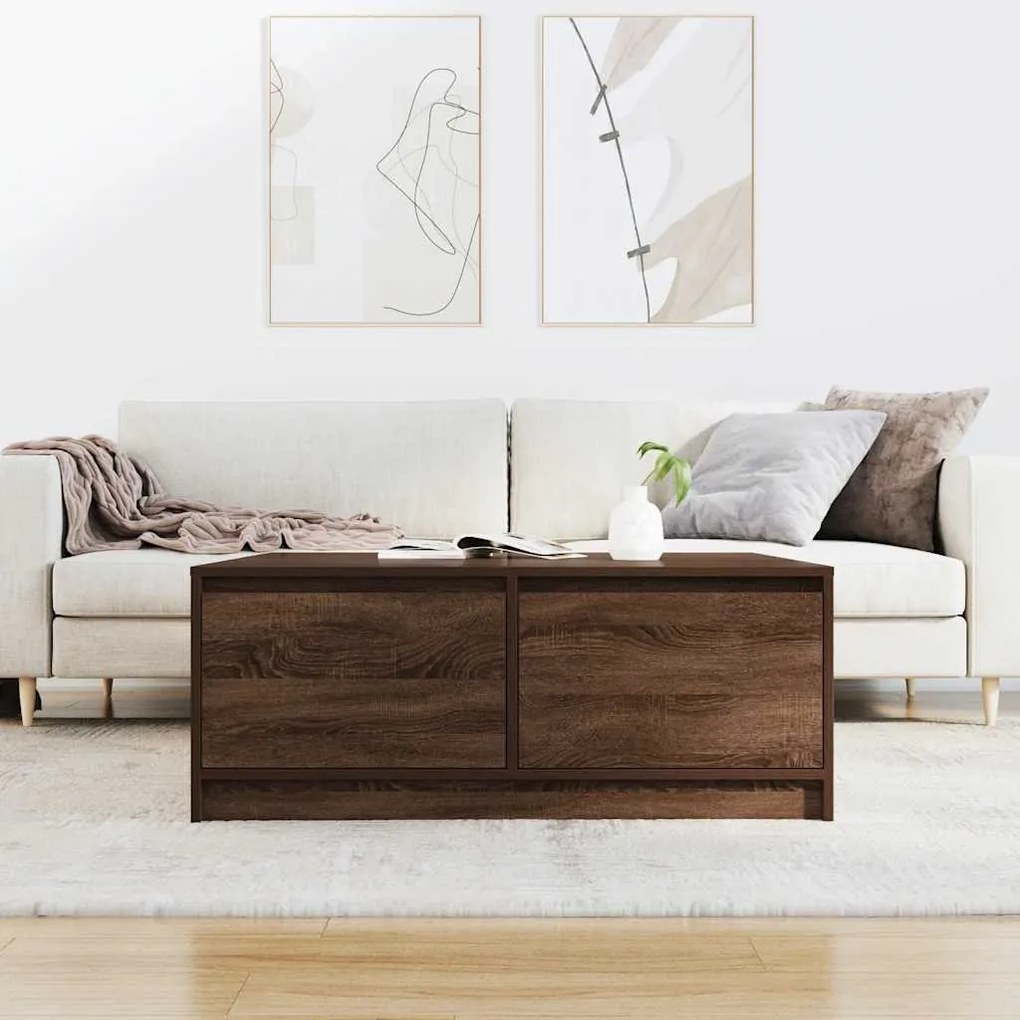 Barna tölgyfa dohányzóasztal fiókokkal 100x100x40 cm