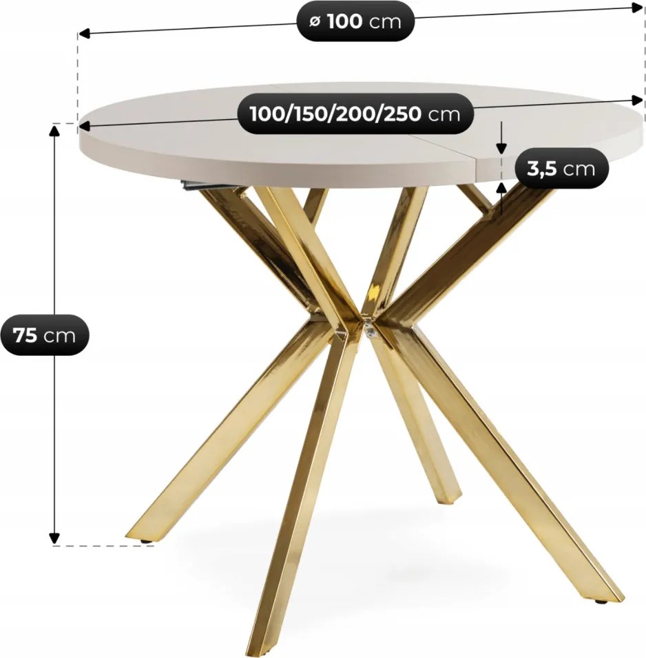 Étkezőasztal LUKAS bővíthető 100–250 cm kasmír arany