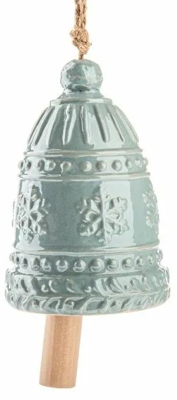 Nagy kerámia csengő hópelyhekkel 16 cm, kék gyöngyház