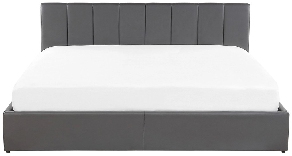 Szürke műbőr ágyneműtartós franciaágy 180 x 200 cm DREUX Beliani