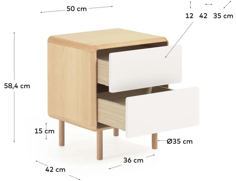 Szürke-natúr színű éjjeliszekrény Anielle – Kave Home