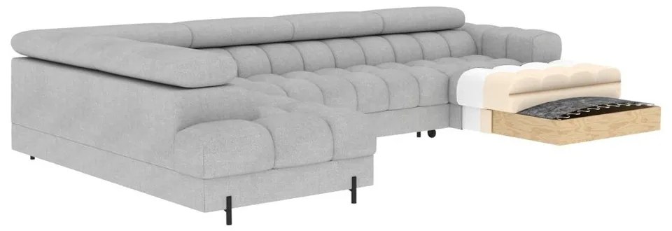 Bézs buklé kinyitható sarokkanapé (bal oldali-U alakú) Feraria – ELTAP