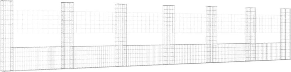 vidaXL U-alakú vas gabionkosár 7 oszloppal 740 x 20 x 150 cm