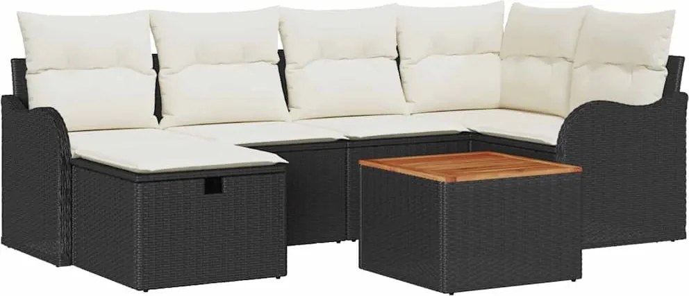 vidaXL Kerti Kanapé Szett párnával tárolóval 7 pcs Fekete Poli rattan