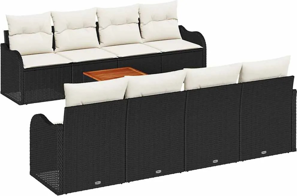 vidaXL Kerti Kanapé Szett párnával 9 pcs Fekete polirattan