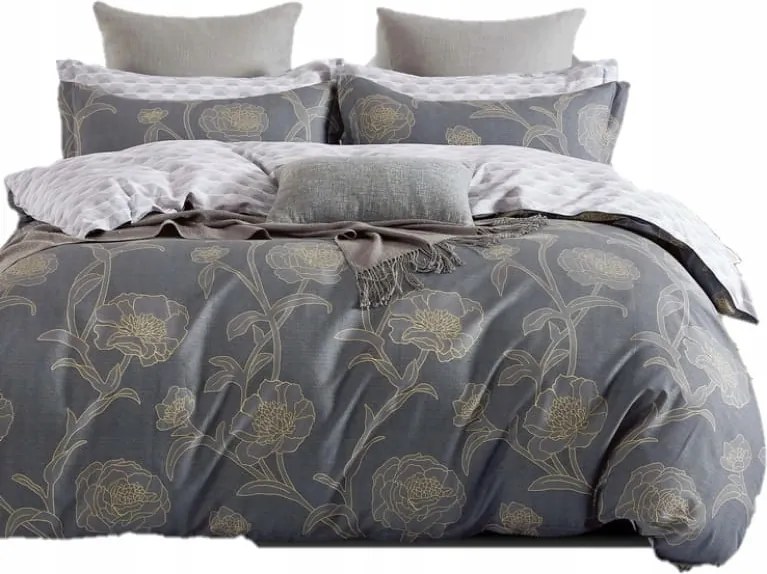 Szatén ágyneműhuzat 160x200cm Virágok Grafit Hamu