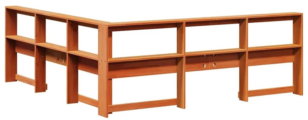 Könyvespolc fejtámla L-alakú viaszbarna 200 cm tömör fa fenyőfa