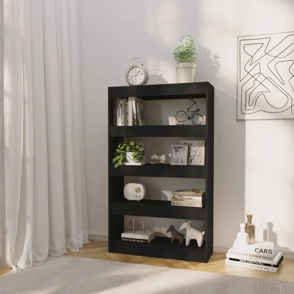 fekete szerelt fa könyvszekrény/térelválasztó 80x30x135 cm