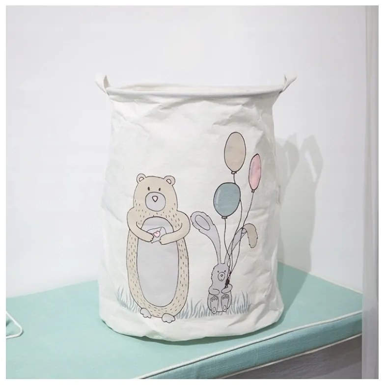 Játék és szennyes kosár BEAR mintával 35x45 cm, fehér