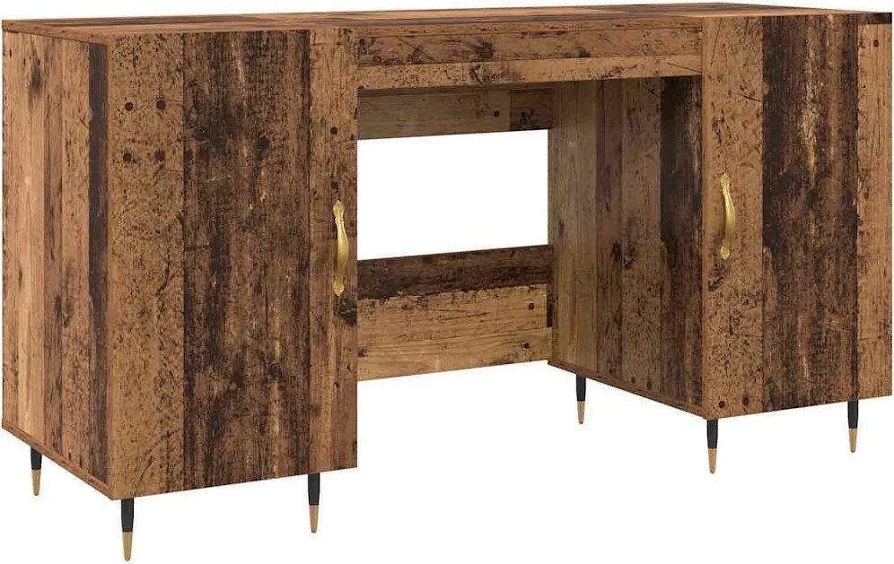 vidaXL Asztal polcokkal tárolóval Régi fa 140 x 50 x 75 cm Faanyag