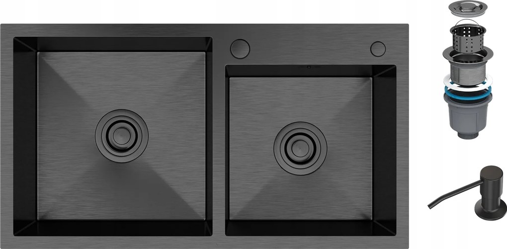 Acél Mosogató Fekete 2 Rekeszes Adagoló Szifon