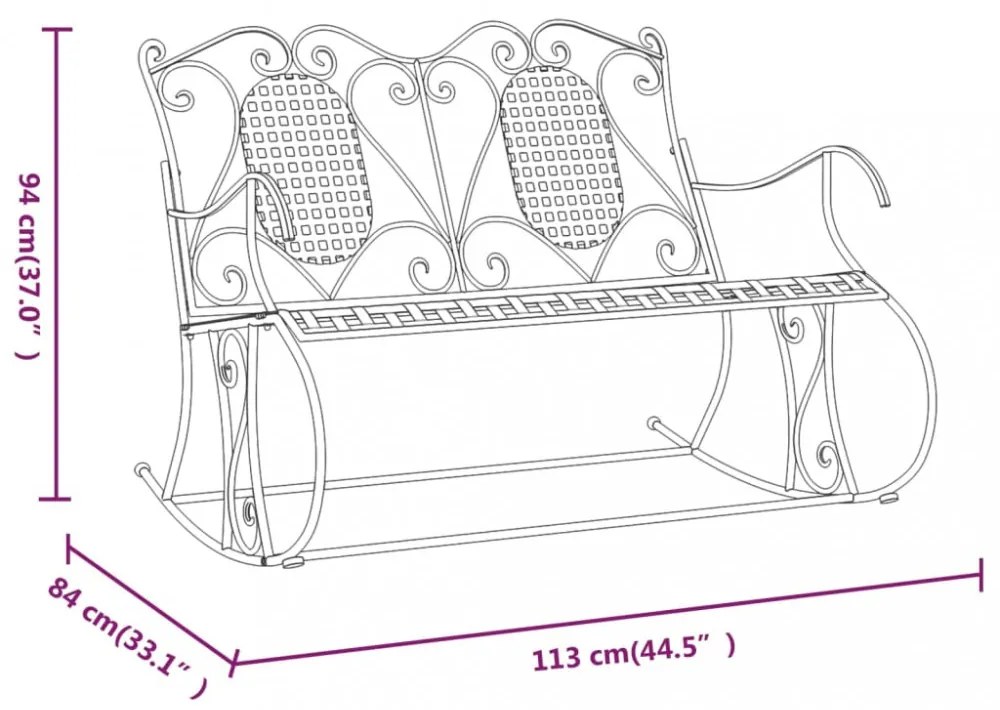 kétszemélyes fekete acél hintapad 113 cm
