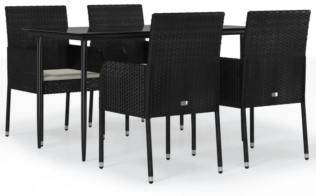 vidaXL 5 részes fekete polyrattan kerti étkezőgarnitúra párnákkal