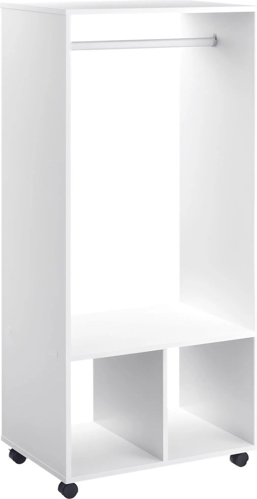 HOMCOM Gardrób Kerekekkel Ruhákhoz, Akasztós Rúddal és Nyitott Polcokkal, Szervező a Hálószobába 60x40x128 cm Fehér | Aosom