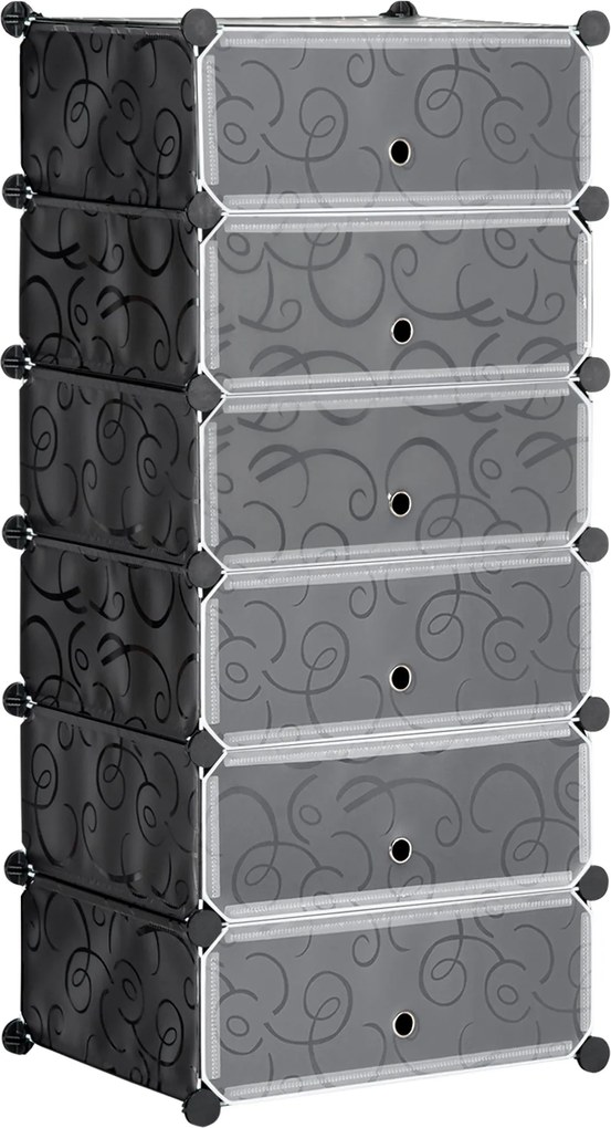 HOMCOM Műanyag Cipőtartó Rack 6 Pár Cipőhöz Cipődoboz Előszobába DIY Kocka Polc Cipőtároló Fekete 49 x 36,5 x 108cm | Aosom