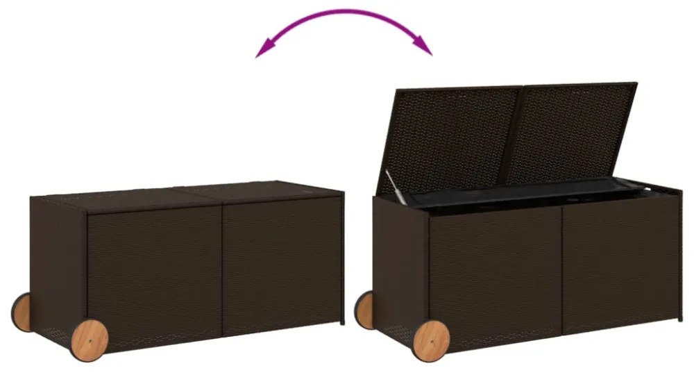barna polyrattan kerti tárolóláda kerekekkel 283 L