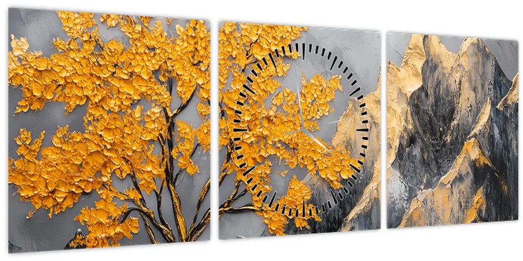 Kép – Arany fa a hegyekben (órával) (90x30 cm)