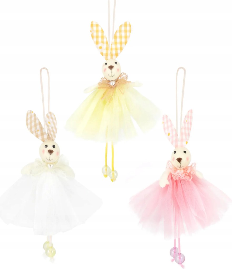 Húsvéti dekoráció Nyuszi medálok színes szoknyában MIX 1db