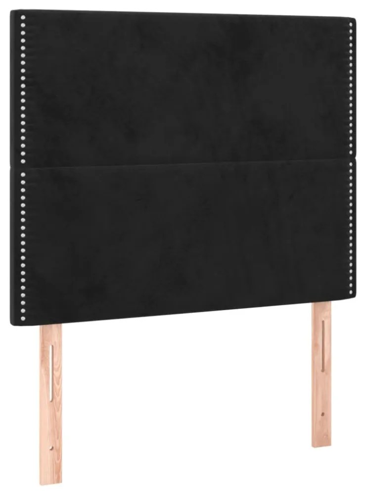 fekete bársony rugós és LED-es ágy matraccal 90x200 cm