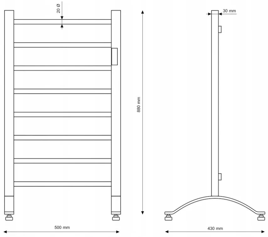 Erga Pago, elektromos fűtőelem 500x800 mm digitális termosztáttal álló vagy falra szerelhető, 200W, fekete matt, ERG-RESA/800/500/BLACK/EL