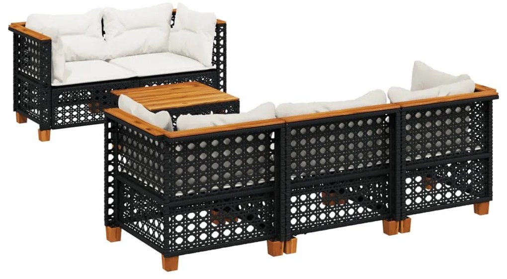 vidaXL 6 részes fekete polyrattan kerti ülőgarnitúra párnákkal