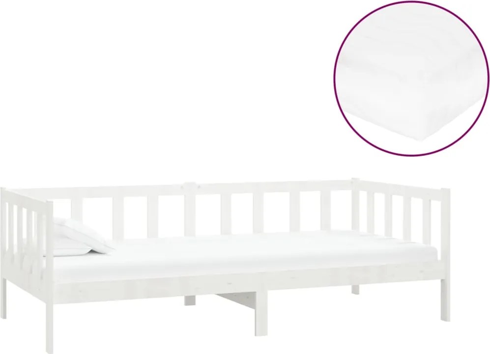 vidaXL fehér tömör fenyőfa dívány matraccal 90 x 200 cm