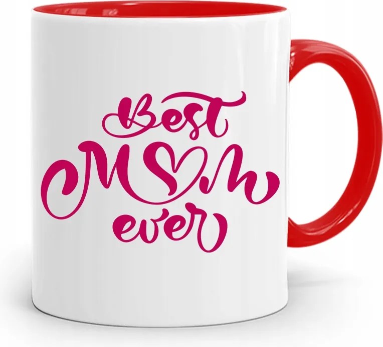 Piros Ajándék Bögre Anyukáknak Best Mom Ever nyomott mintával