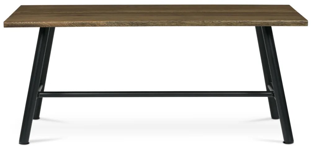 Masă de sufragerie, 180x90cm, furnir, culoare nuc, picioare din metal negru