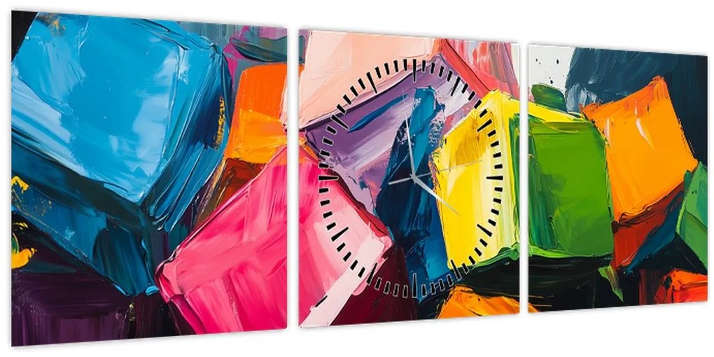 Kép - Színes kockák (órával) (90x30 cm)