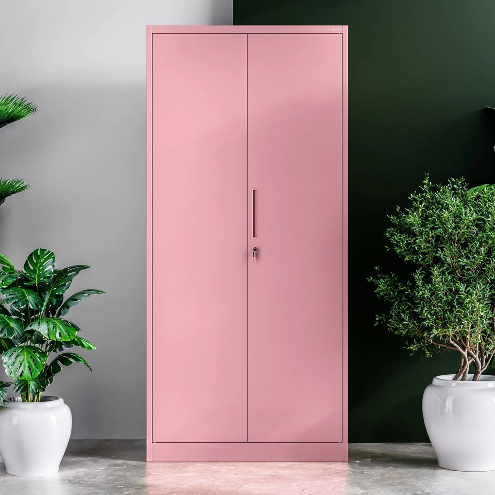 Személyzeti irattároló szekrény JAN H, 900 x 1950 x 400 mm, Fresh Style: púderrózsaszín