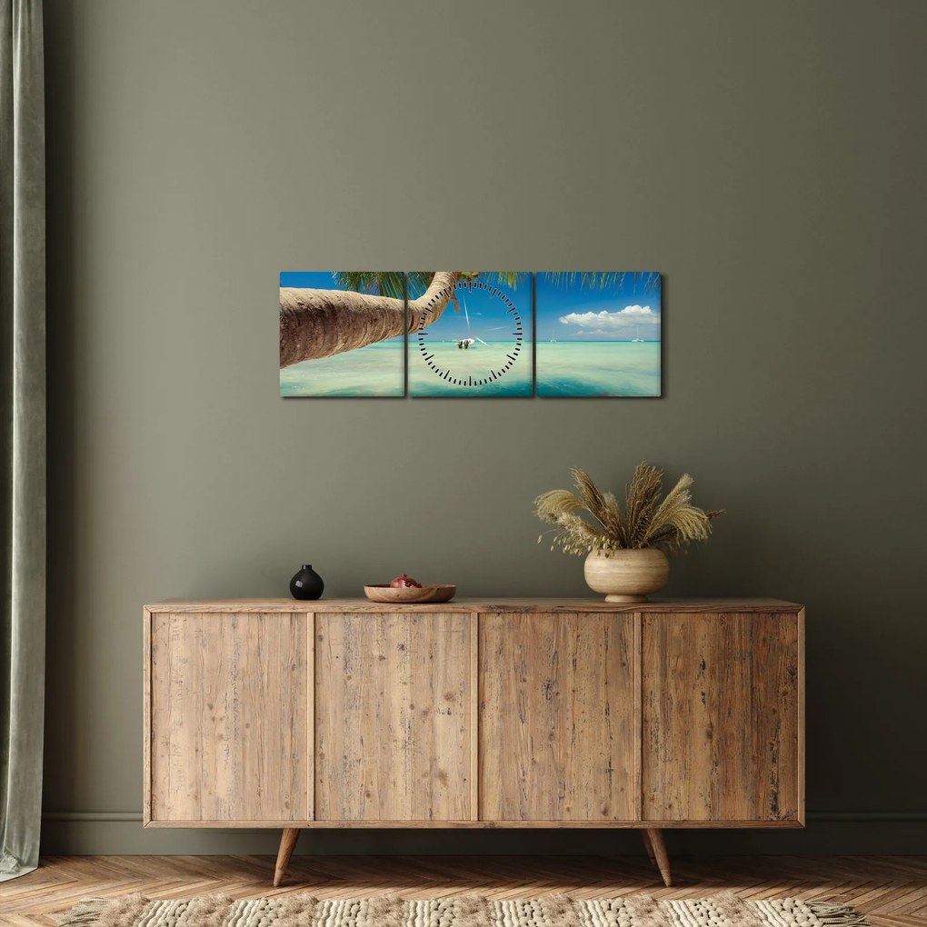 Kép - Tiszta tenger pálmafával (órával) (90x30 cm)