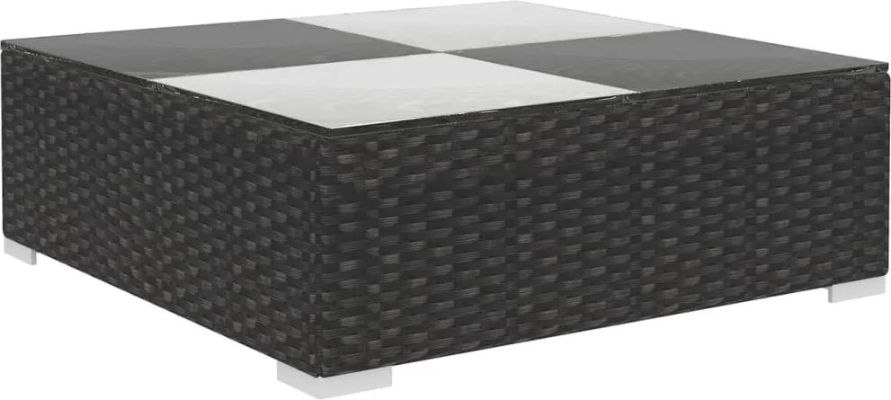 6-részes fekete polyrattan kerti bútorszett párnákkal