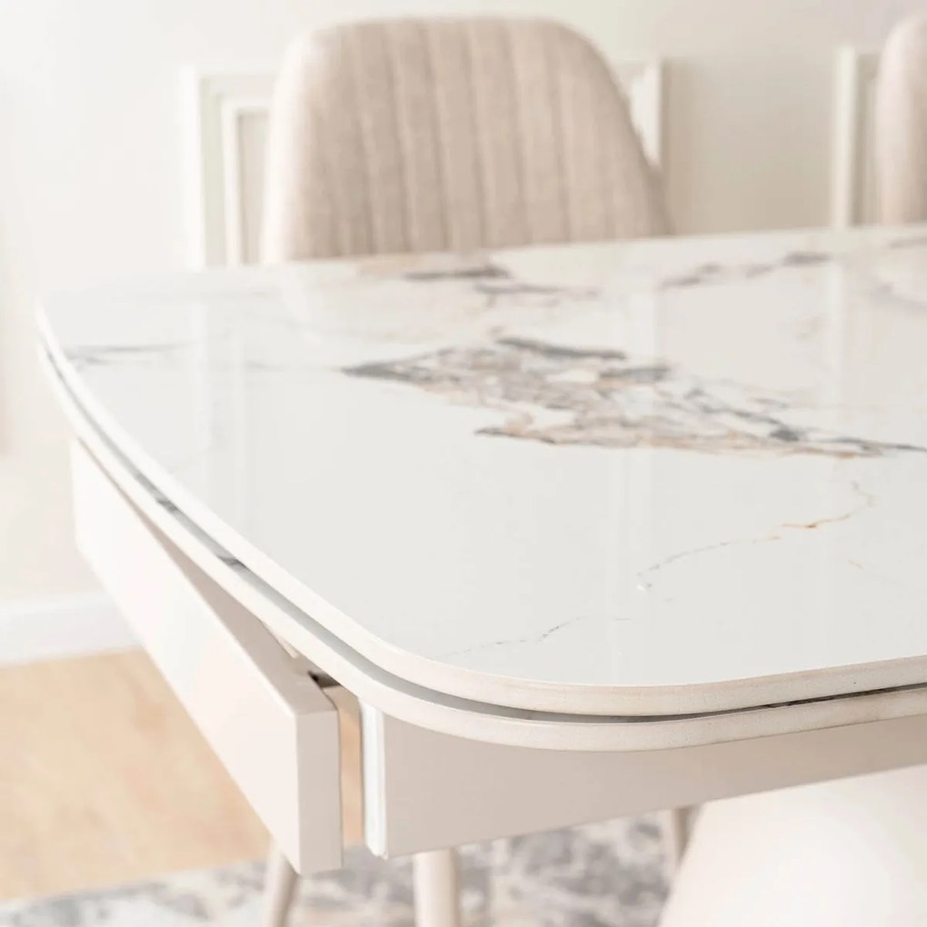 Stół Ceramiczny Rozkładany VERONA 160-240 cm Biały márvány/Kaszmir